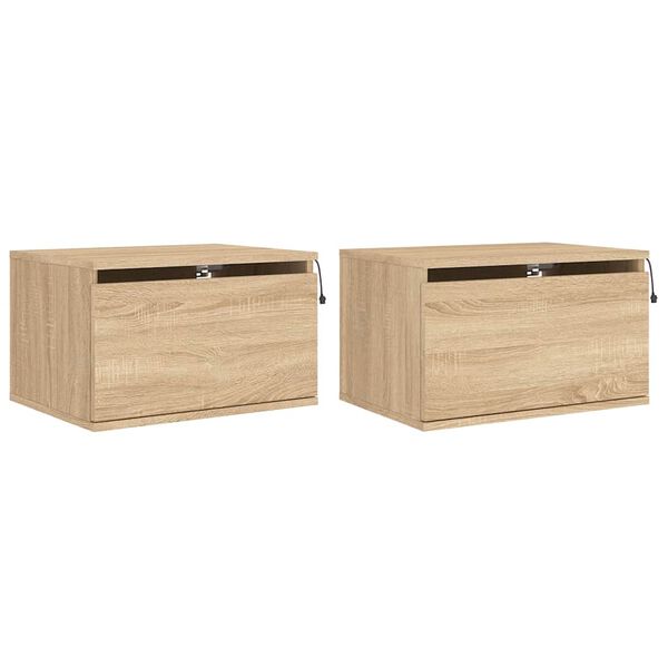 vidaXL Wall-mounted Bedside Cabinets with LED Lights 2 pcs Sonoma Oak