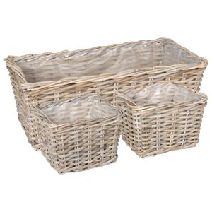 vidaXL Planter Basket GENDT 3 pcs Natural Grey Kubu Rattan