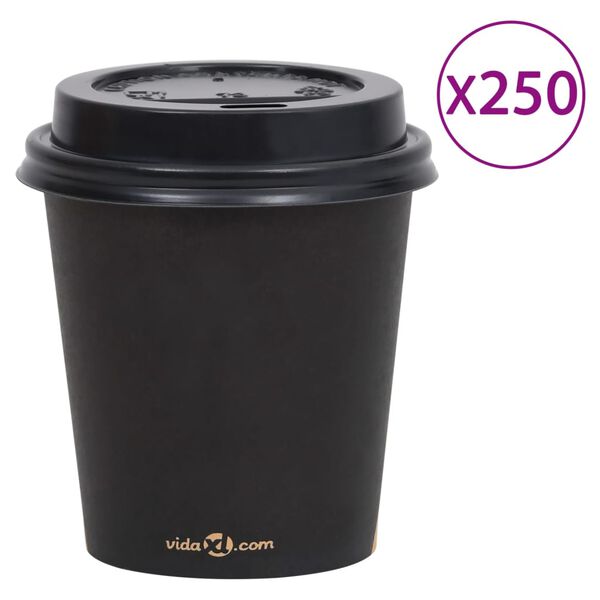 vidaXL Coffee Paper Cups with Lids 200 ml 250 pcs Black