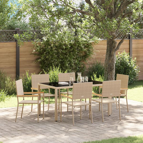 vidaXL Garden Dining Set 7 pcs Beige Poly Rattan
