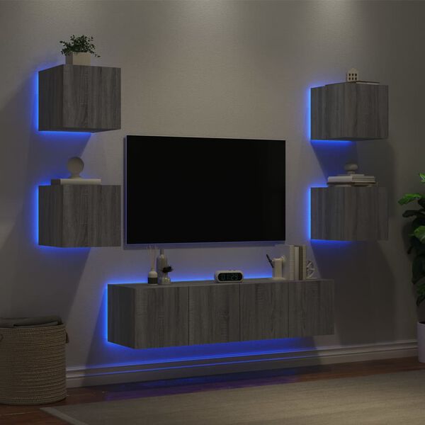 vidaXL 6 Piece TV Wall Units with LED Grey Sonoma Engineered Wood