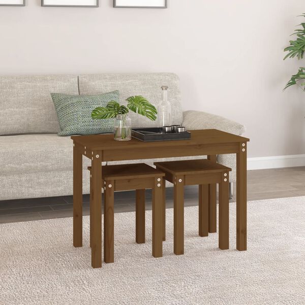 vidaXL Nesting Tables 3 pcs Honey Brown Solid Wood Pine