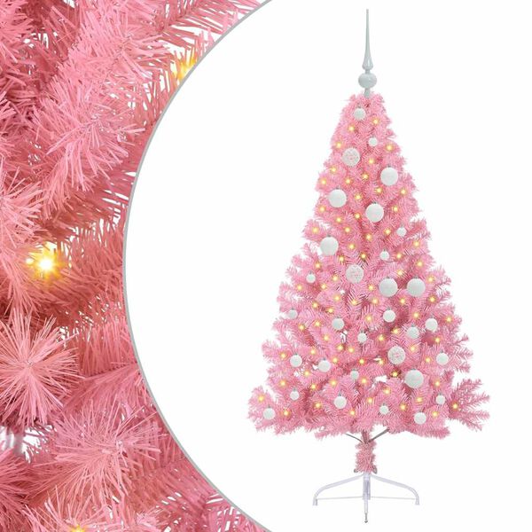 vidaXL Artificial Pre-lit Christmas Tree with 150 LEDs Pink 120 cm PVC