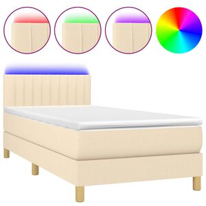 vidaXL Box Spring Bed with Mattress&LED Cream 90x190cm Fabric