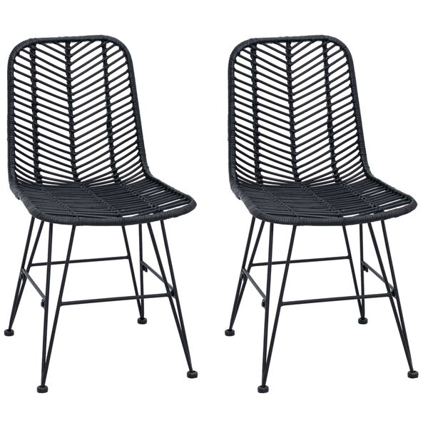 vidaXL Dining Chair 2 pcs Black 44.5 x 55 x 85 cm Rattan and Iron