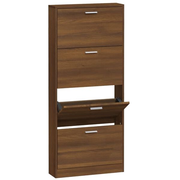 vidaXL Shoe Cabinet Brown Oak 59x17x150 cm Engineered Wood