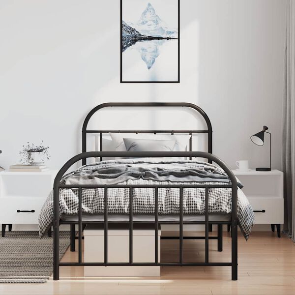 vidaXL Metal Bed Frame without Mattress with Footboard Black 100x190cm
