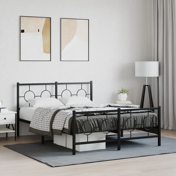 vidaXL Metal Bed Frame without Mattress with Footboard Black 135x190cm