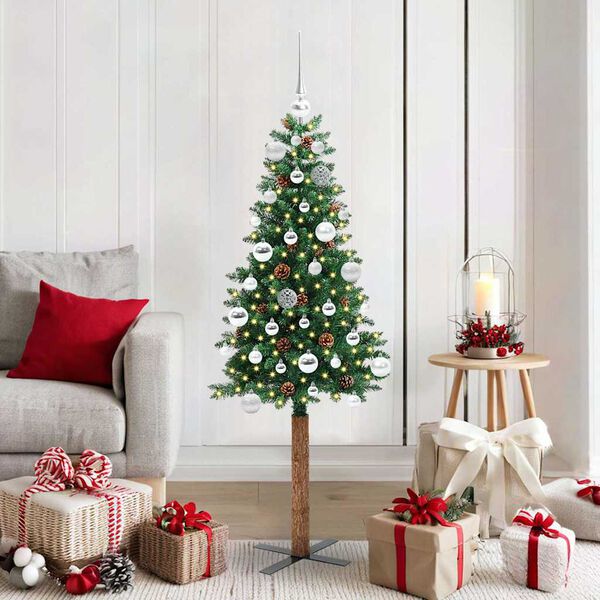 vidaXL Slim Christmas Tree Green 150 cm PVC and Solid Pine wood