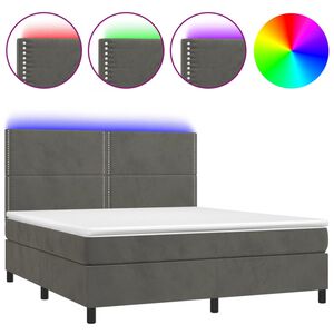 vidaXL Box Spring Bed with Mattress&LED Dark Grey 180x200 cm Velvet