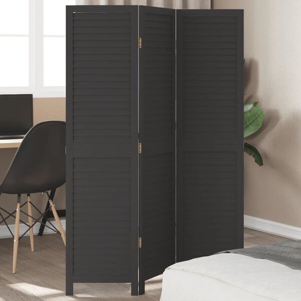 vidaXL Room Divider&nbsp;3 Panels Black Solid Wood Paulownia