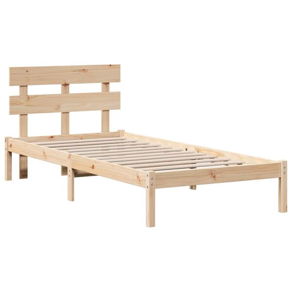 vidaXL Bed Frame with Headboard Brown 75 x 190 cm Solid Pine wood