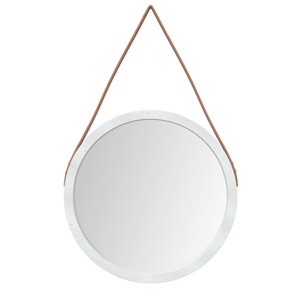 vidaXL Wall Mirror with Strap White &Oslash; 45 cm