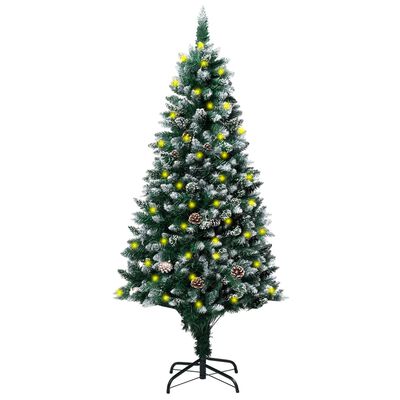 vidaXL Artificial Christmas Tree LEDs&Pine Cones&White Snow 150 cm
