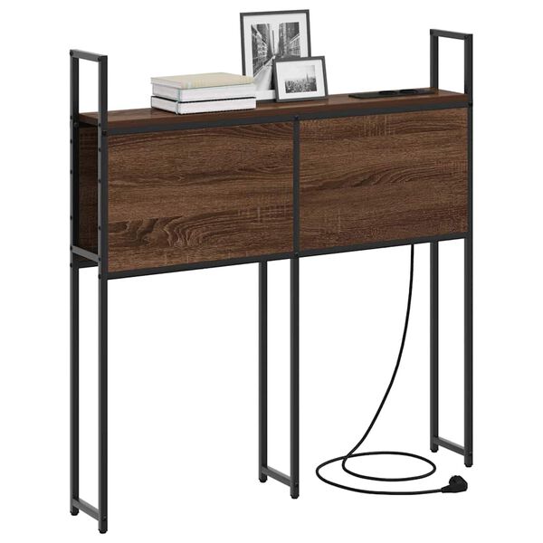 vidaXL Storage Headboard with Charging Station Brown oak 75 cm