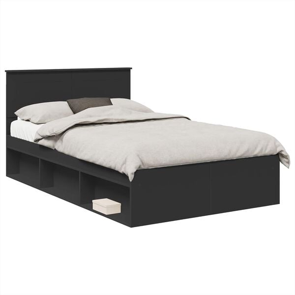 vidaXL Bed Frame with Headboard Black 120 x 200 cm Engineered wood