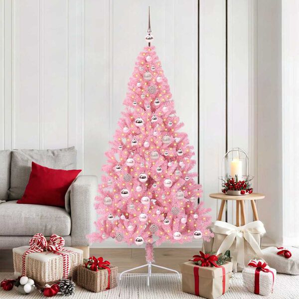 vidaXL Artificial Pre-lit Christmas Tree with 300 LEDs Pink 180 cm PVC