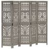 vidaXL Hand Carved 5-Panel Room Divider Grey 200x165 cm Solid Mango Wood
