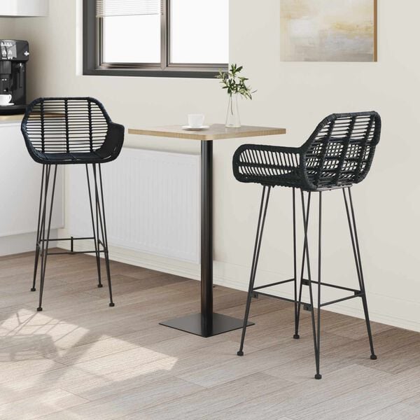 vidaXL Bar Chair 2 pcs Black 55 x 52 x 105 cm Rattan and Iron