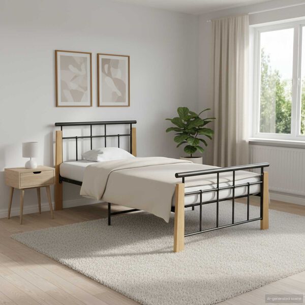 vidaXL Bed Frame without Mattress Metal and Solid Oak Wood 90x200 cm