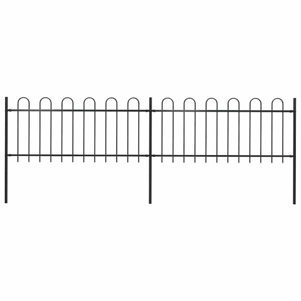 vidaXL Garden Fence with Hoop Top Steel 359x80 cm Black