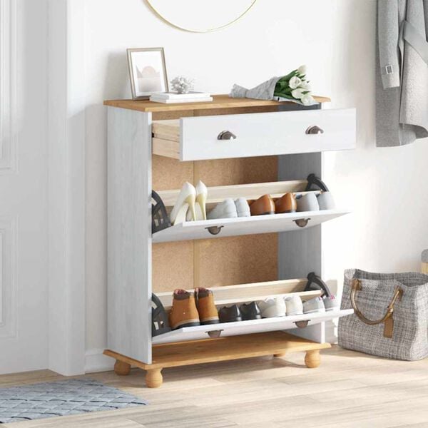 vidaXL Shoe Cabinet ASKIM White 85 x 35 x 108 cm Solid Pine Wood