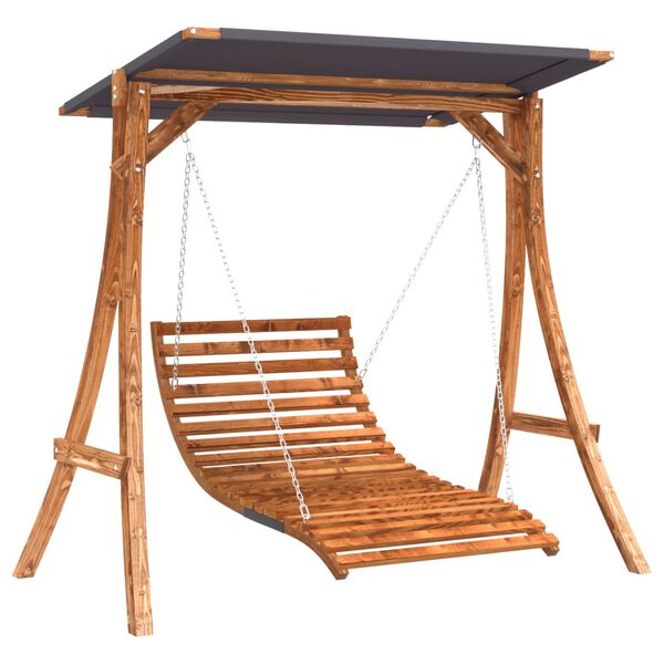 vidaXL Swing Bed with Canopy Solid Wood Spruce with Teak Finish