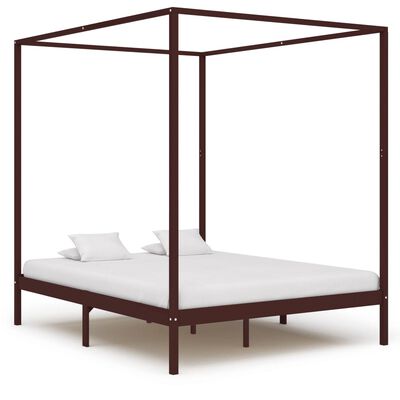 vidaXL Canopy Bed Frame Dark Brown Solid Pine Wood 6FT Super King