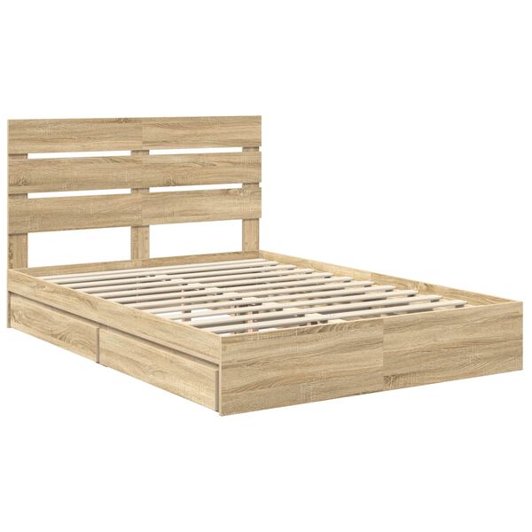 vidaXL Storage Bed with Drawer Sonoma Oak 160 x 200 cm Engineered Wood