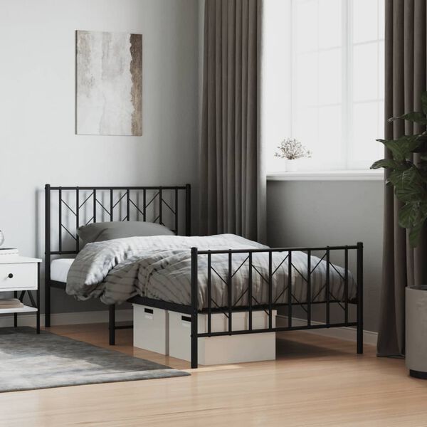 vidaXL Metal Bed Frame without Mattress with Footboard Black 100x200cm