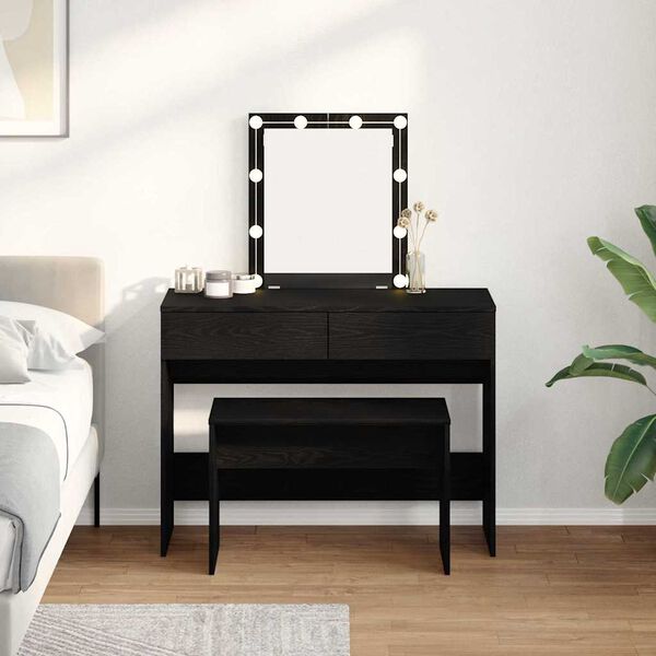vidaXL Dressing Stool Black oak 70 x 35 x 45 cm Engineered wood