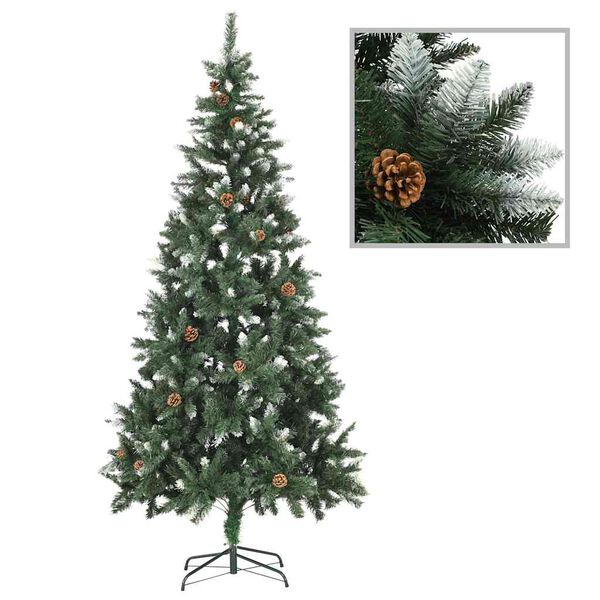 vidaXL Artificial Pre-lit Christmas Tree with Ball Set&Pine Cones 210 cm