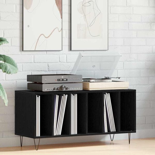 vidaXL Record Cabinet Black Oak 100 x 38 x 48 cm Engineered Wood