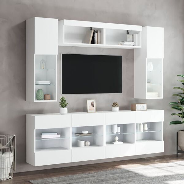 vidaXL 6 Piece TV Wall Cabinet Set with LED Lights White