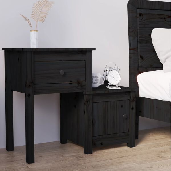 vidaXL Bedside Cabinet Black 79.5x38x65.5 cm Solid Wood Pine