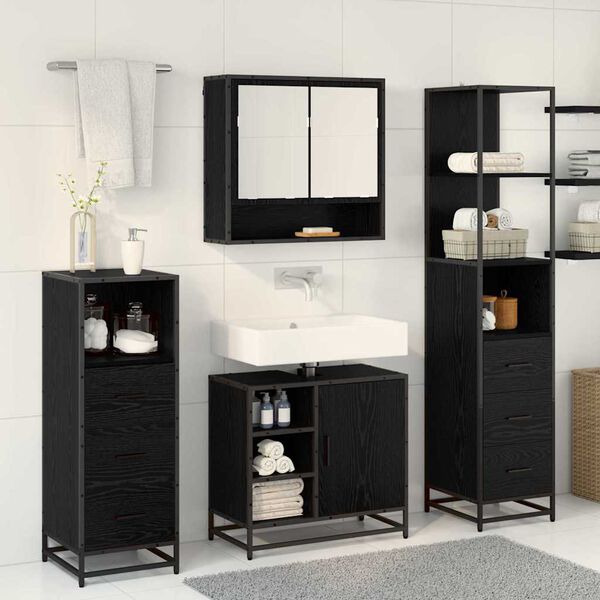 vidaXL Bathroom Furniture Set 3 pcs Black Oak Engineered Wood