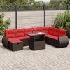 vidaXL 9 Piece Garden Sofa Set with Cushions Black Poly Rattan Acacia