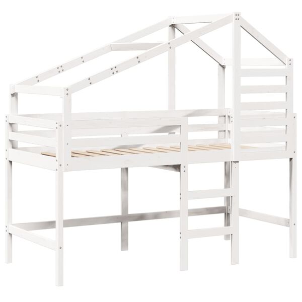 vidaXL Loft Bed with Ladder and Roof without Mattress White 90x200 cm