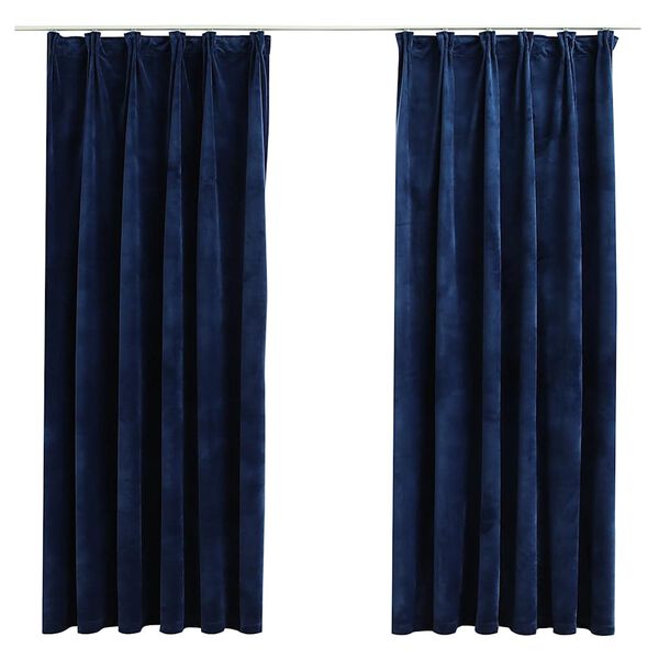 vidaXL Blackout Curtains 2 pcs with Hooks Velvet Dark Blue 140x175 cm