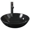vidaXL Bathroom Sink with Tap and Push Drain Black Tempered Glass