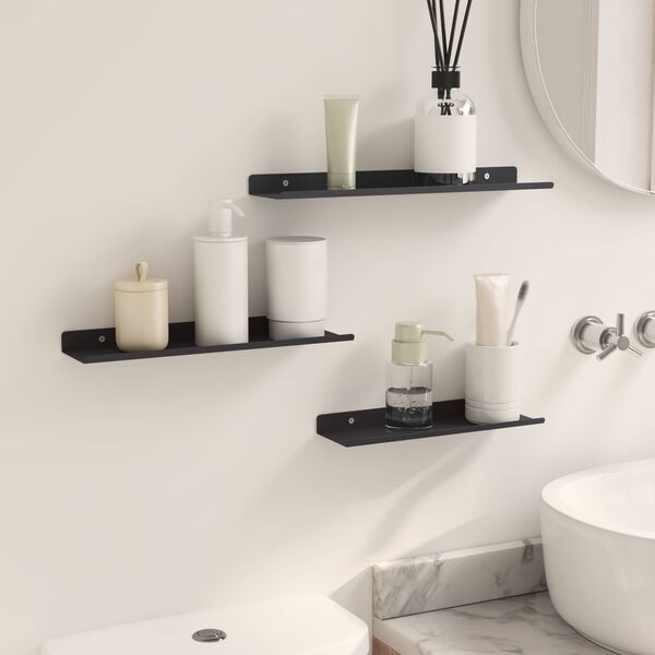 vidaXL Wall Shelf with Shelf Wall-mounted 3 pcs Black 40 x 9 x 2.5 cm