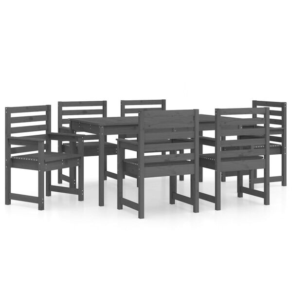 vidaXL 7 Piece Garden Dining Set Grey Solid Wood Pine