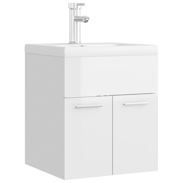 vidaXL Sink Cabinet with Built-in Basin High Gloss White Engineered Wood