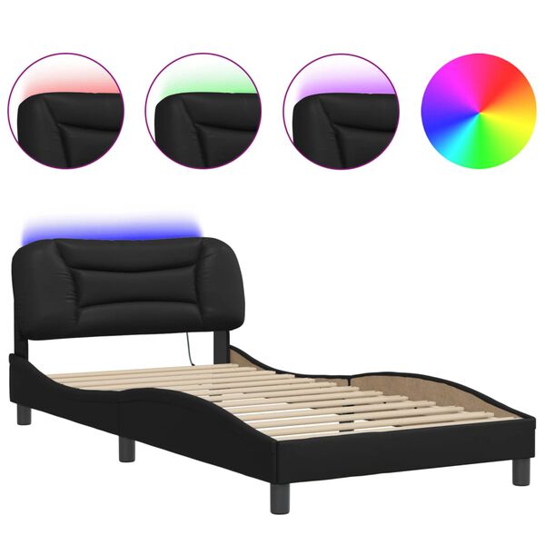 vidaXL Bed Frame with LED without Mattress "Hvar" Black 100x200 cm