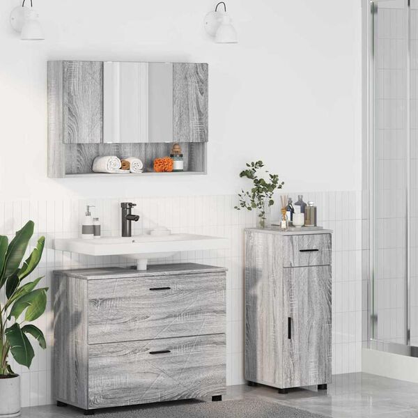 vidaXL Bathroom Furniture Set 3 pcs Grey sonoma Engineered wood