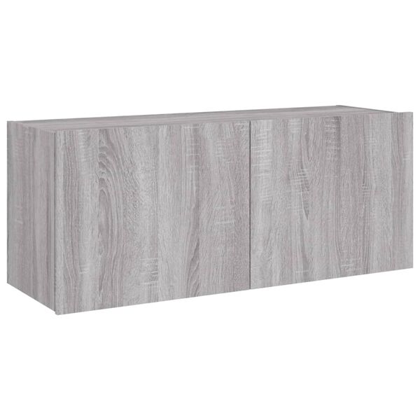 vidaXL TV Wall Cabinet with LED Lights Grey Sonoma 100x35x41 cm