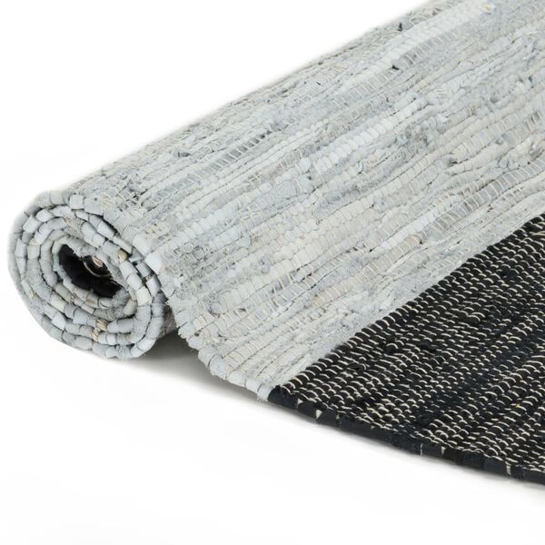 vidaXL Hand-woven Chindi Rug Leather 80x160 cm Light Grey and Black