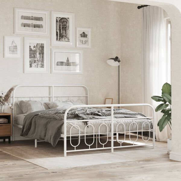 vidaXL Metal Bed Frame without Mattress with Footboard White 135x190cm