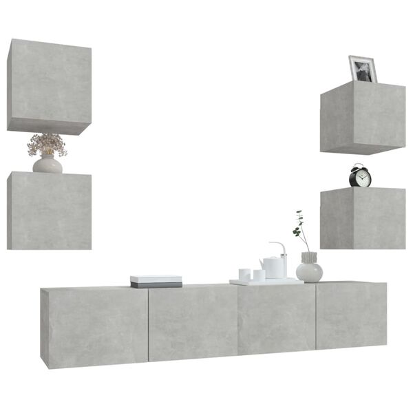 vidaXL 6 Piece TV Cabinet Set Concrete Grey Engineered Wood