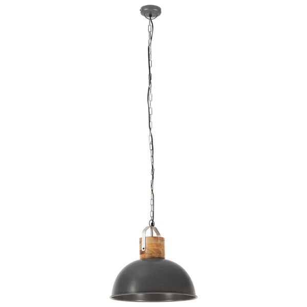 vidaXL Industrial Hanging Lamp Grey Round 42 cm E27 Solid Mango Wood